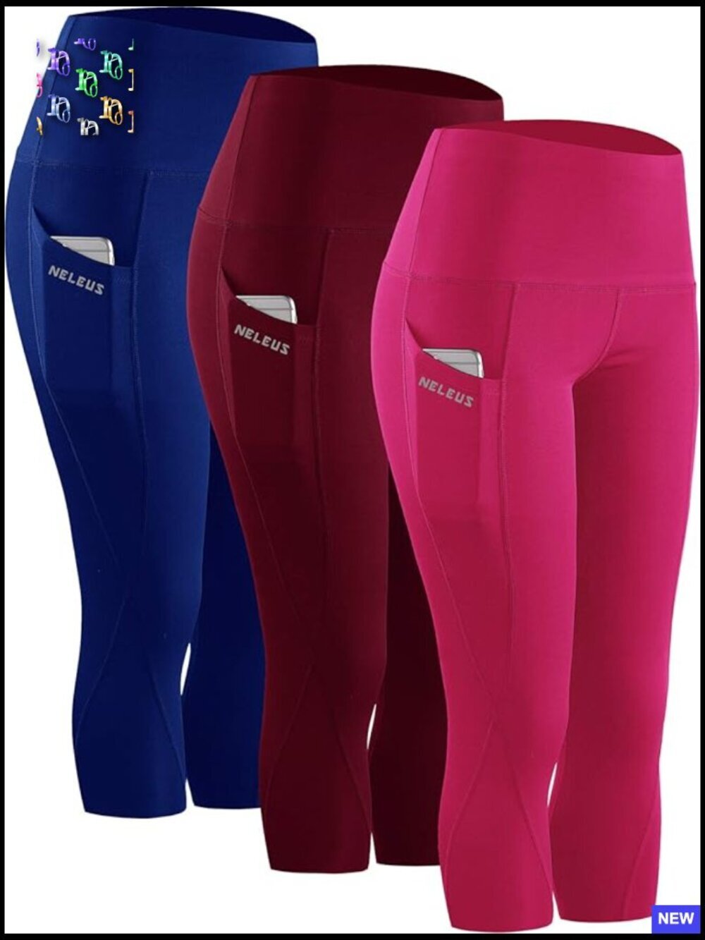 High Waist Capri Leggings with Pocket Tummy Control Yoga Running Workout